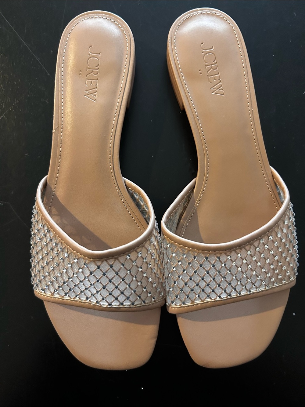 J.Crew Women’s Size 8 Nude Rhinestone Mesh Slide Sandals Square Toe